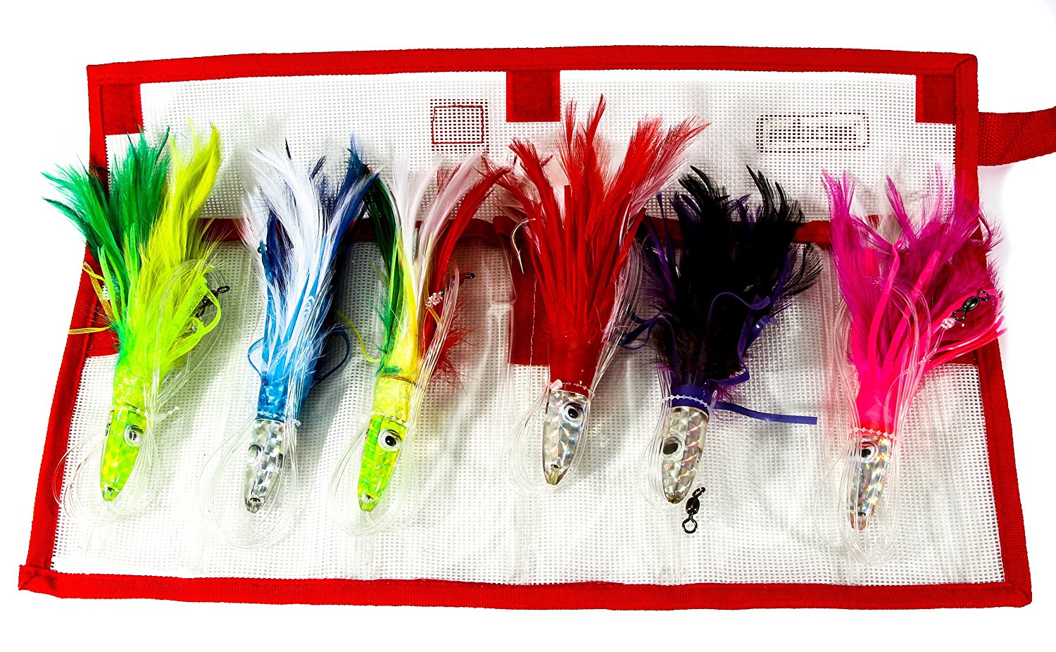 Sea Witch Trolling Lures 6 PK Fishing Skirts Red Blue Purple Pink